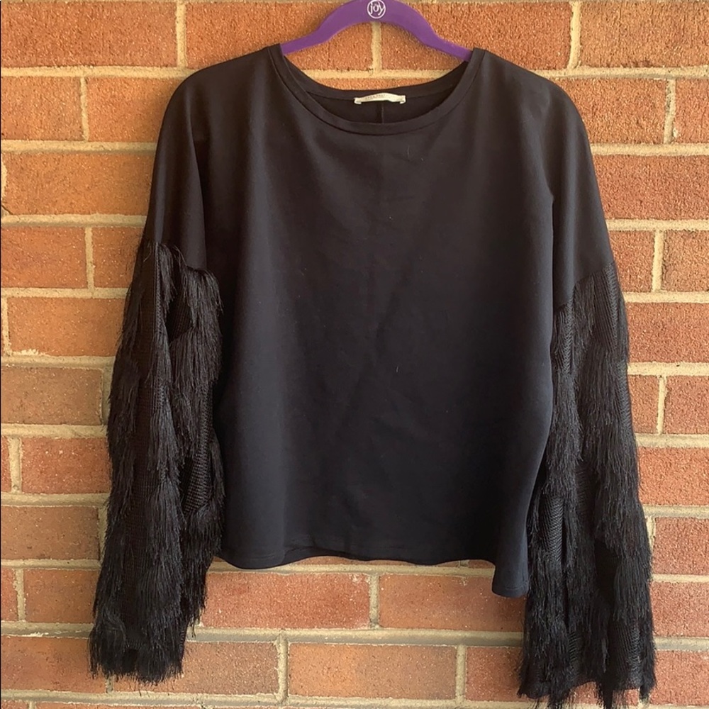 Zara black sweater w/ feather sleeves Size Small